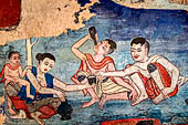 Chiang Mai - The Wat Phra Singh temple. Murals of the Viharn Lai Kham illustrating Jataka tales and other stories. 